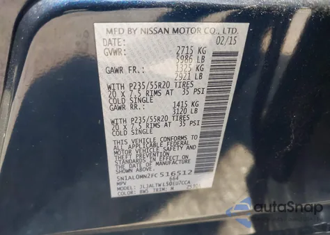 2015 Infiniti Qx60 z USA, uszkodzony, nr VIN 5N1AL0MN2FC516512